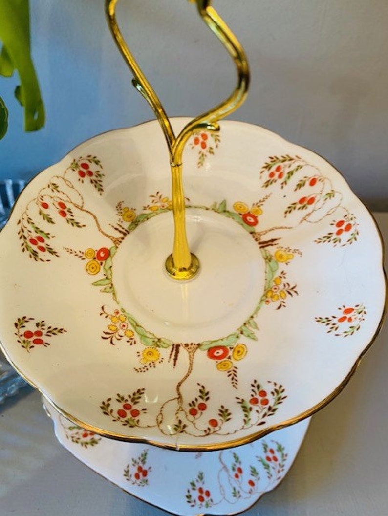 Art Deco hand enameled mini cakestand