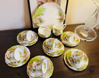 Royal Albert Old Mill Tea Set – Vintage Bone China, 1950s Cottage Scene