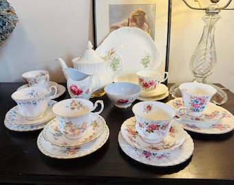 Royal Albert Mismatched 22 piece Tea Set includes Large Teapot