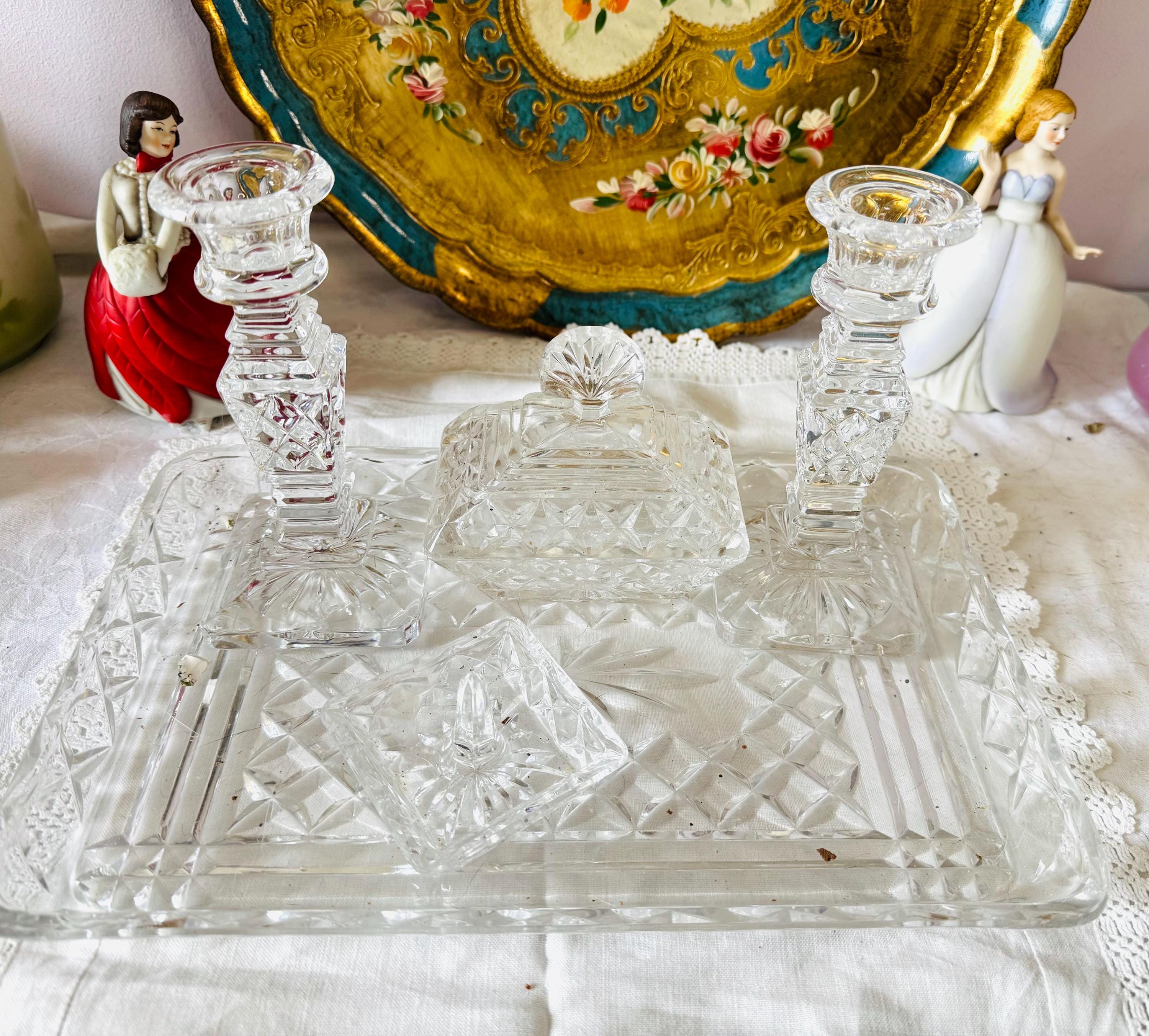 bohemia crystal dressing table set Bohemian Crystal Vanity Set, 1950s, Set of 3