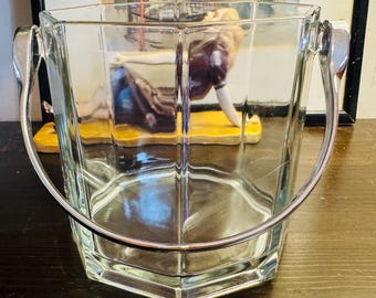 Vintage Luminarc Octime Ice Bucket – Octagon Shape, Silver Handle, Postmodern Barware