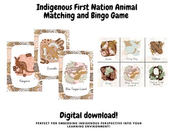 Indigenous First Nation Aboriginal Autralian Animal Matching Game and Bingo Game Classroom Preschool Daycare Resource Learning