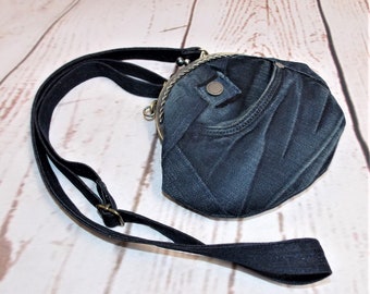 Umhängetasche, Jeans Upcycling, Bügeltasche, Handtasche mit Clip