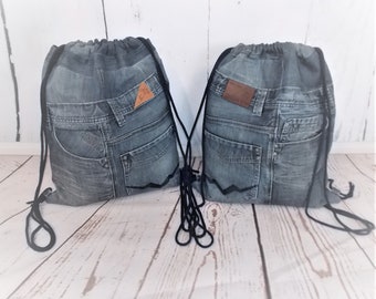 Turnbeutel, Rucksack , Hipbag, Jeanstasche, Jeans Upcycling