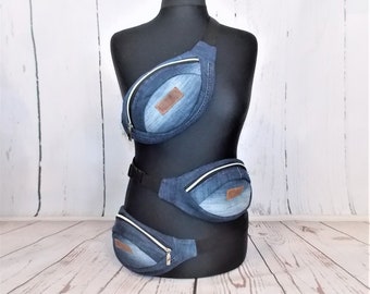 Blaue Bauchtasche, Jeans Upcycling, Tasche aus Jeans,