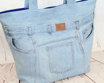 Shopper light blue, tote bag, jeans upcycling