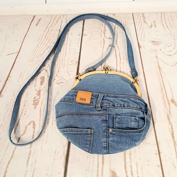 Umhängetasche, Schultertasche, Jeanstasche, Jeans Upcycling, Bügeltasche, Handtasche mit Clip