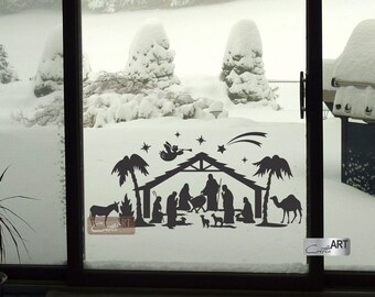 Autocollants Fenêtre Noël – Scène De La Nativité, Décorations Vitre Amovibles Sans Trace