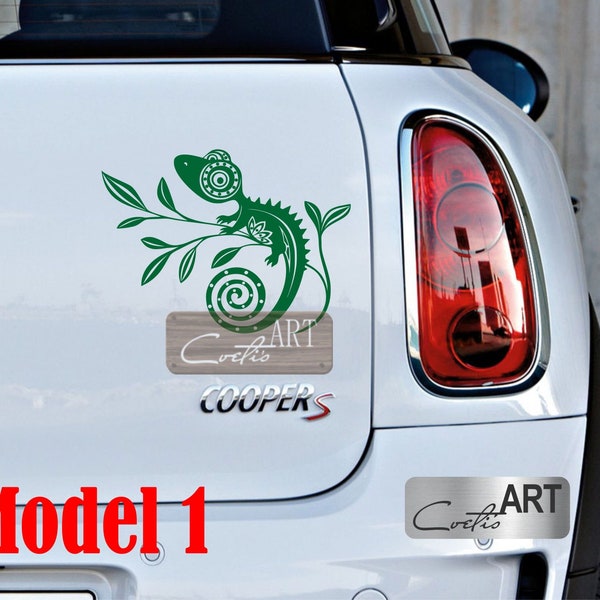 Autocollant de voiture tribal caméléon MAORI tatouage gauche ou droite sticker van vinyle cadeau # 28 couleurs disponibles modèle 1 ou modèle 2