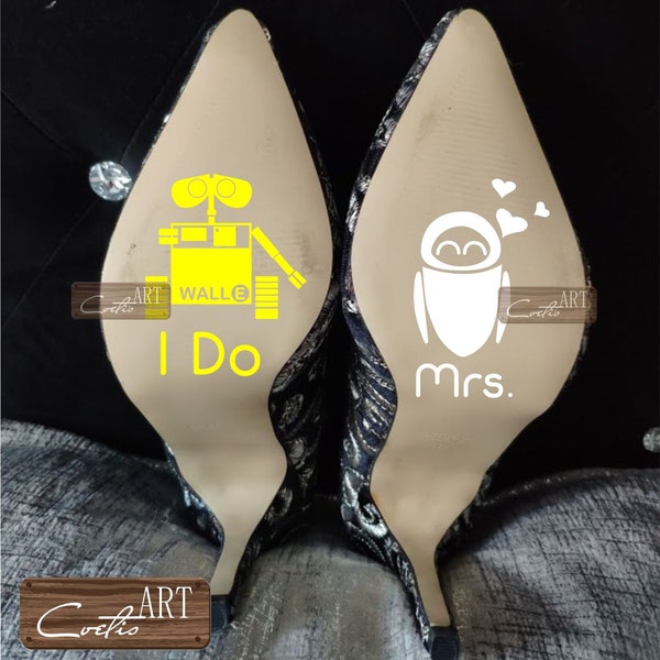 WALLE & EVE LOVE Two Different Colors Sticker Shoe Vinyl Wedding Bride Wall-E Robot Decal/  28 colors available