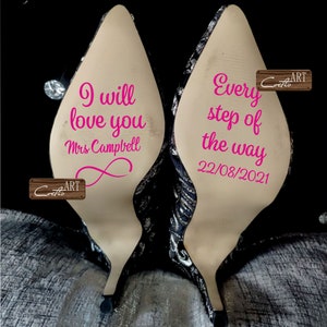 I will love you Every step of the way Custom Name Date Infinity Shoe Wedding Bride Groom Stickers Marriage Vinyl Decal/ 28 colors available