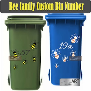 Bees Family Custom Personalized Number Wheelie Bin Stickers Vinyl Decal Gift for lovers of ladybugs