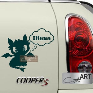 Pegatina de vinilo personalizada con el nombre "Dulce Dragón" para coche o furgoneta de Cómo entrenar a tu dragón, regalo, 30 fuentes diferentes, 28 colores disponibles