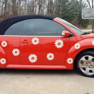 Ensemble auto, grandes marguerites, fleurs florales, voiture, camionnette, sticker vinyle, décalcomanies gauche et droite, camping-car, camping-car, autocollants, fleuriste