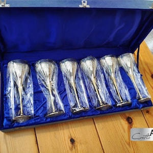 Vintage Wine Set Goblets Set x6 Goblets 1970s Silver Plate Original Box Original Packaging Drinkware Silver Wedding Anniversary Engagement