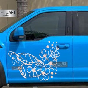 Ensemble auto tortue avec fleurs, bulles de mer, autocollants pour voiture, camionnette, camion, camping-car, caravane, vinyle au choix, trois tailles, camping-car, camping-car