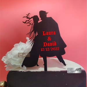 Vampire Couple Wedding Cake Topper: Gothic Halloween Decoration