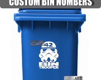 Star Wars Bin Trooper Custom Personalized Wheelie Bin Stickers Vinyl Number Stormtrooper Decal 28 colours available