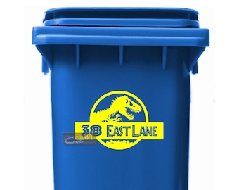 Jurassic World Jurassic Park Dinosaur Custom Personalized Number & Street Wheelie Bin Stickers Vinyl Decal 28 colors available