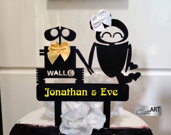 Nombres personalizados Wall-e & Eve Cake topper Boda Pastel de bodas signo Novio - Wall-e Novia - Eve
