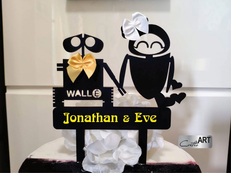 Custom Names Wall-e & Eve Cake topper Wedding Wedding Cake sign Groom Wall-e Bride Eve image 1