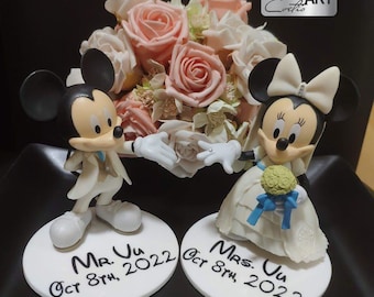 Custom Figures Names Date Mouses Wedding Cake topper Groom and Bride Original Movie Wedding anniversary