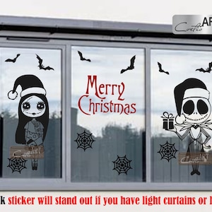 Jack and Sally Merry Christmas Window Door Decorations Sticker decals Bats Cobwebs Jack Skellington Jack & Sally Set Three sizes