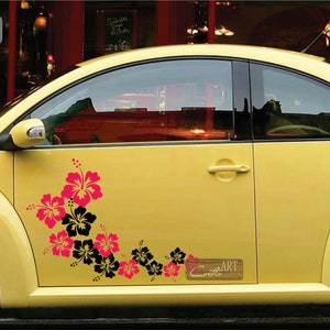 Auto Hawaiianische blumen Autoaufkleber Van Caravan Camper Abziehbilder Vinyl Hibiskusblumen x14ST Campervan RV Wohnmobil Aufkleber Floristen van