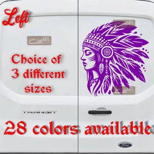 Auto Amerikaanse vrouw Indiaan, Indiaan met veren Autosticker Bestelwagenstickers Trucksticker Caravan Campersticker Links of rechts Vinyl