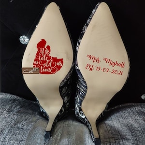 A Bela e a Fera Um conto tão antigo quanto o tempo Adesivo para sapato de casamento Personalizado com nome e data Decalque de vinil para noiva WD05