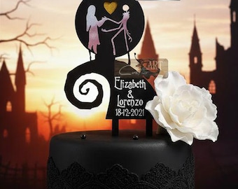 Aangepaste namen Datumtaarttopper: Jack & Sally Love Moon, glitterhart