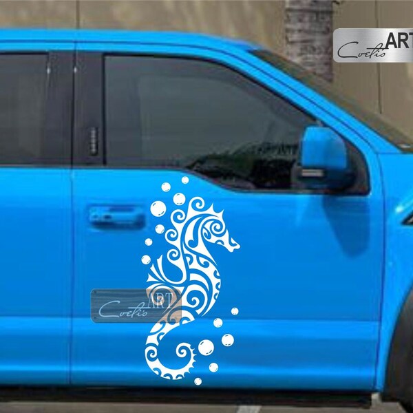 Set Seahorse Bubbles Sticker Car Van Truck Camper Juip Decals Vinyl Choice three sizes Campervan RV Motorhome Stickers, 28 colors available