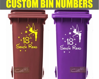 Tinkerbell Fairy Pixie Custom Personalized Street Wheelie Bin Stickers Vinyl Number Decal # 28 colors available