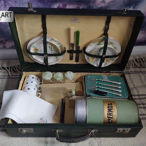 Rare 1920s Brexton Picnic Set for 4: Antique Campervan Decor