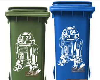 R2 - D2 Robot Droid Star Wars Custom Personalized Wheelie Bin Number Stickers Vinyl Decal 28 colors available Wall Decal