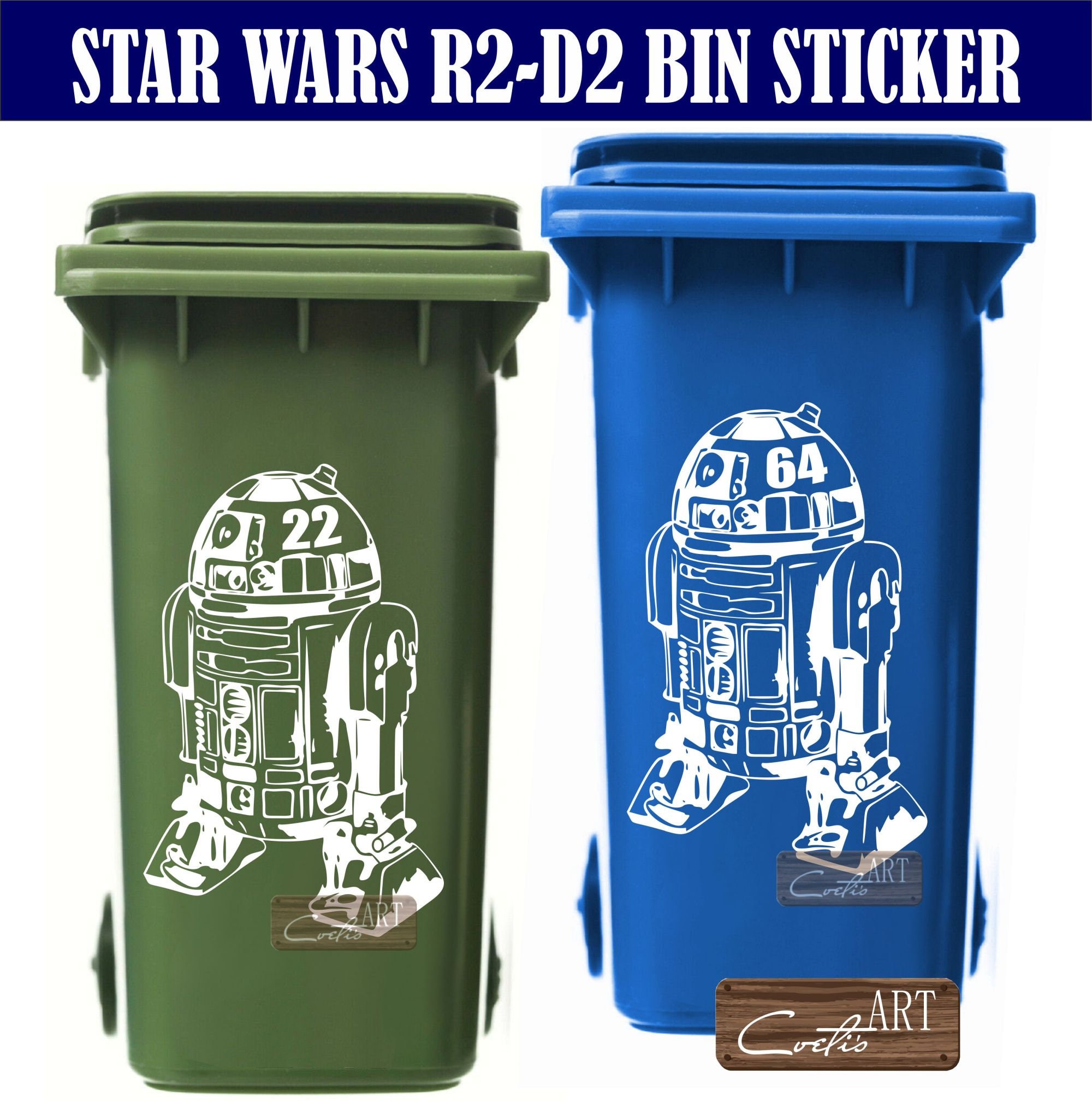 R2 D2 Robot Droid Star Wars Stickers personnalisés numéros de poubelle à  roulettes Décalcomanie en vinyle 28 couleurs disponibles Décalcomanie  murale - Etsy France