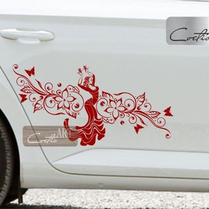 Auto set dans flamenco bloemen bloemen vlinders of veren autobestelstickers sticker vinyl links en rechts stickers 28 kleuren beschikbaar