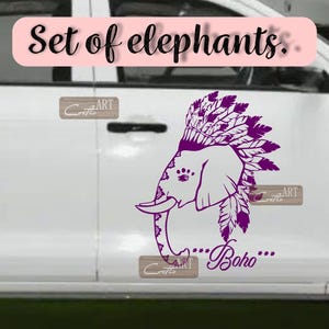 Auto set olifanten met veren auto van camper caravan stickers vinyl stickers links of rechts