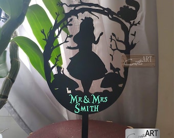 Custom Name Alice in Wonderland Wedding Cake topper Birthday Cake topper A fairy tale topper