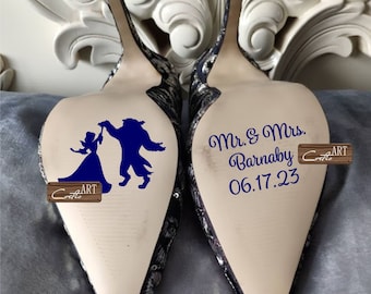 Beauty and the Beast Custom Personalized Name and Date Beautiful Font Dance Vinyl Shoe Sticker Decal 28 colors available