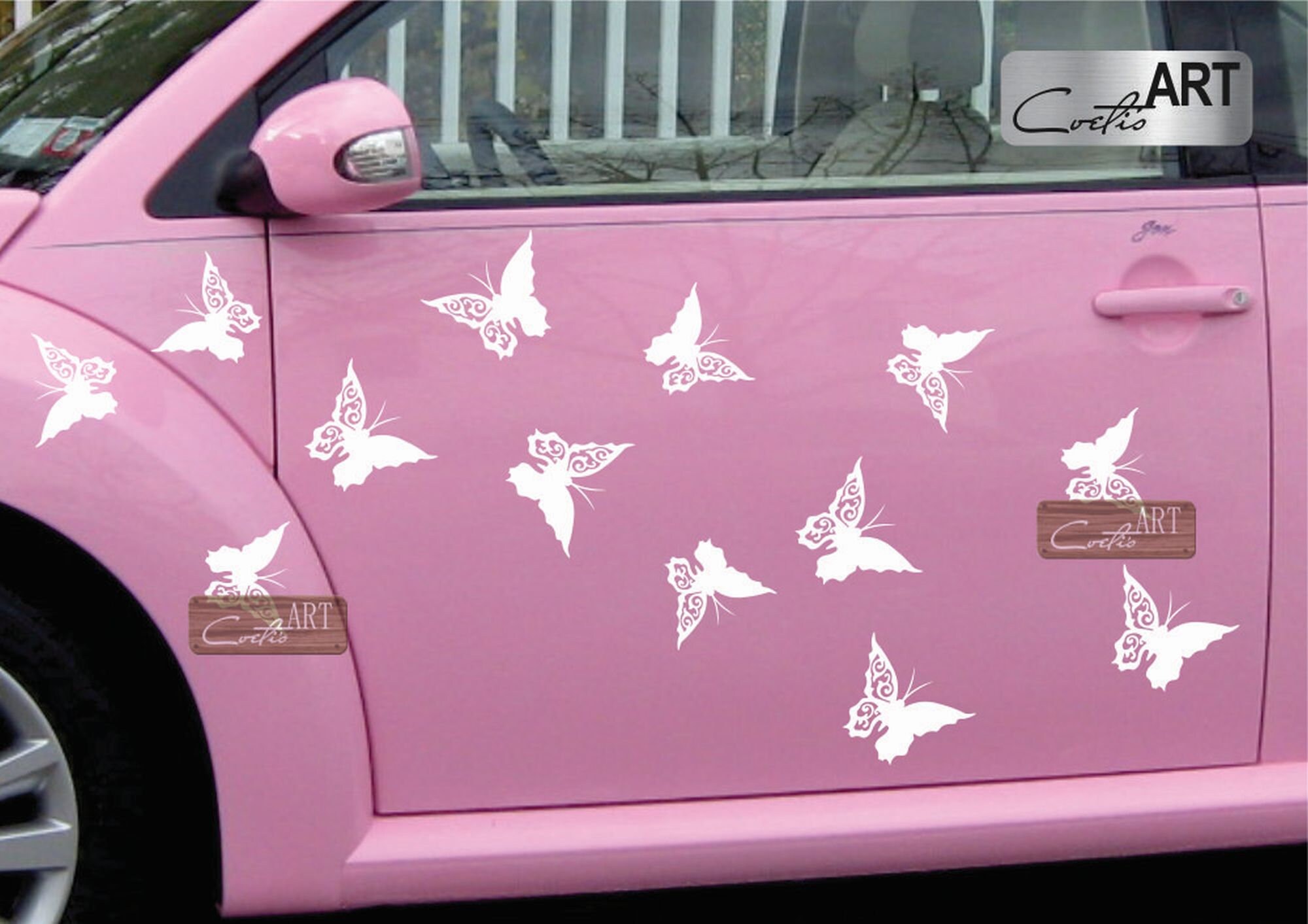 Auto x13pcs or x26pcs Lace Butterflies Butterfly Car Stickers Van Kemper Caravan Vinyl Campervan RV Motorhome/ 28 colours available