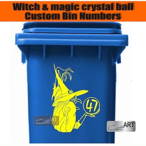 Witch Happy Halloween Bin Number Vinyl Decal Sticker Wheelie bin 28 colours available