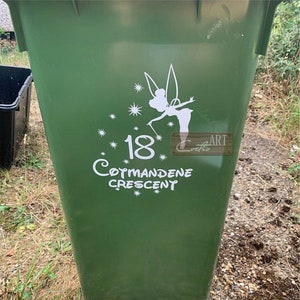 Tinkerbell Wheelie Bin Sticker: Custom Vinyl Decal, Personalized Number