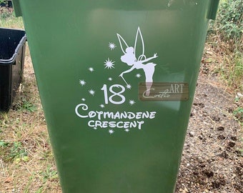 Tinkerbell Fairy Pixie Custom Personalized Street Wheelie Bin Stickers Vinyl Number Decal # 28 colors available