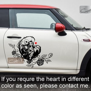 Auto x2 Jack Skellington und Sally Herz Blumen Rosen Blumen Auto Aufkleber Van Camper Caravan Aufkleber Vinyl Aufkleber Links oder Rechts