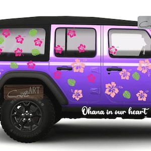 Auto Set Tropisch Exotische Hawaiianische Blumen Auto Van Jeep Caravan Camper Vinyl Aufkleber Hibiskusblüten Aufkleber Benutzerdefinierte Ohana Style