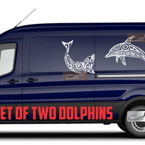 Autocollant auto x2 dauphins, autocaravane, camping-car, autocollants de caravane, autocollants en vinyle, trois tailles au choix, autocollants muraux pour fenêtre/28 couleurs disponibles