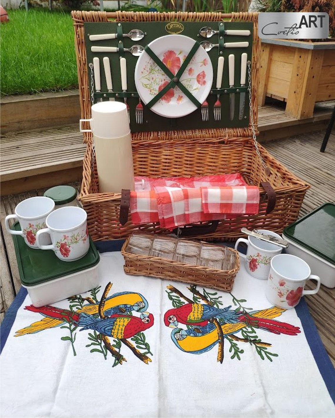 OPTIMA Rare Vintage Wicker Picnic Hamper Set 80s Retro Etsy