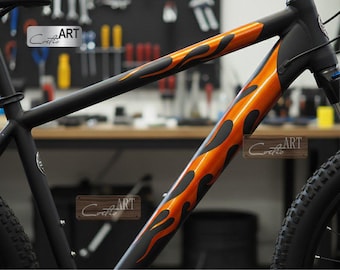 自転車用メタリック炎デカール x2：自転車、オートバイ用カスタムビニールステッカー