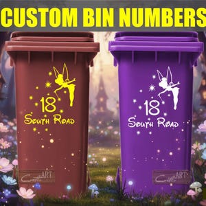 Tinkerbell Fairy Wheelie Bin Sticker: Custom Number Vinyl Decal, Food waste only